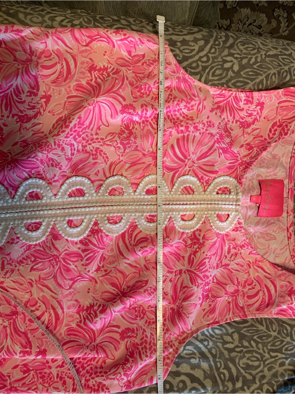 Lilly Pulitzer Hot Pink Floral Sleeveless Tank with White Scallop Trim - Picture 7 of 7